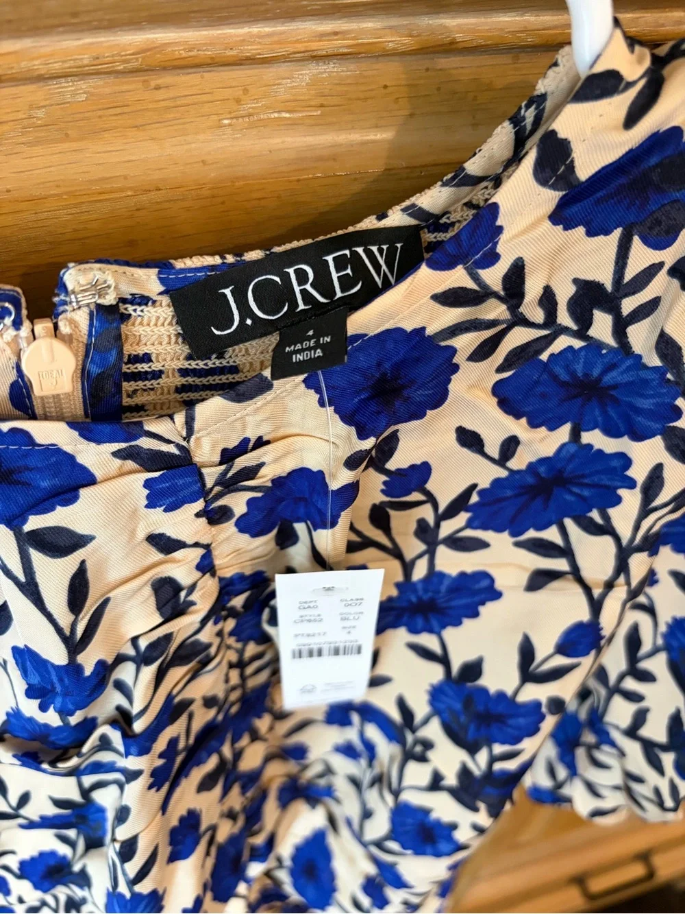 NWT J. Crew Blue Floral Puff-Sleeve Blouse on Cream